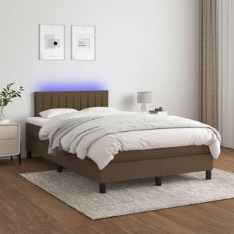 vidaXL Cama Box Spring Con Colch&oacute;n Y Led Tela Marr&oacute;n Oscuro 120x200 Cm Vidaxl