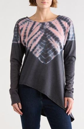 Go Couture Tie Dye Asymmetrical High-Low Hem Sweater in Charcoal Print 4 at Nordstrom Rack, Size X-Large
