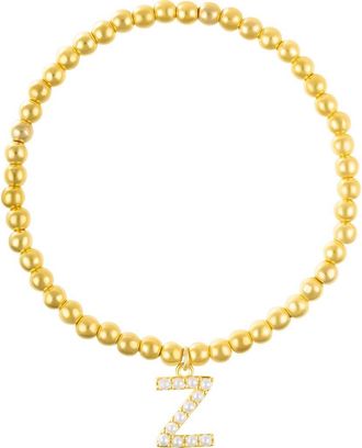 Adornia Faux Pearl Initial Charm Beaded Bracelet in Gold White-Z at Nordstrom Rack