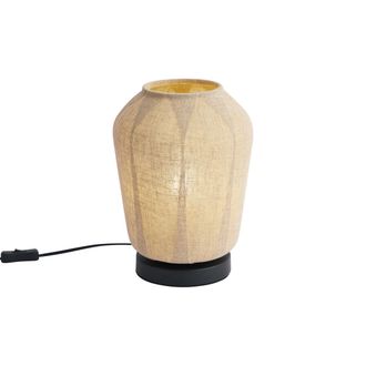 QAZQA Qazqa L&aacute;mpara De Mesa Japandi Negra Con Pantalla De Lino Beige De