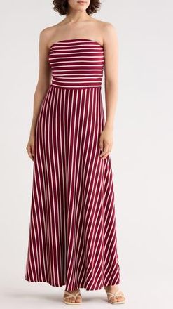 West K EI Striped Strapless Maxi Dress in Wine Stripe at Nordstrom Rack, Size X-Small