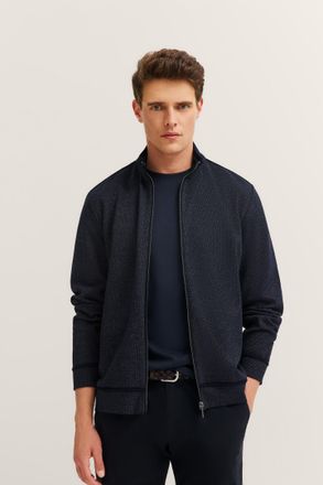 Bugatti Sweatjacke BUGATTI Modern Fit, Herren, Gr. 4XL, blau (390, marine), Sweatware, 65% Baumwolle, 30% Polyester, 5% Elasthan, unifarben, normal, ohne Auss