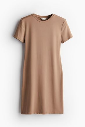 H&M T-Shirt-Kleid aus Mikrofaser - Dunkelbeige