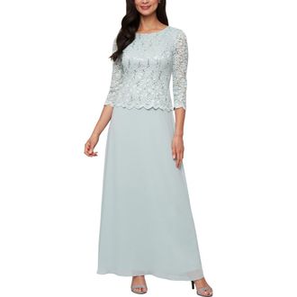 Alex Evenings Mock Two-Piece Formal Gown in Fresh Mint at Nordstrom, Size 16