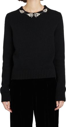 Giambattista Valli Knit Pullover With Rhinestone Collar Sweater In Black
