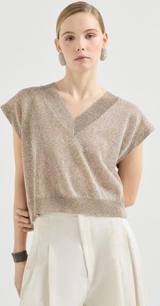 Brunello Cucinelli Linen and cotton Diamond yarn sweater in Light Brown at Nordstrom, Size Xx-Large Eu