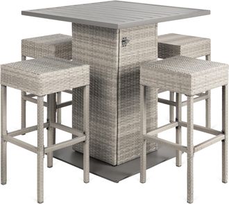 Best Choice Products 5-Piece Patio Wicker Bar Set w/ Built-In Bottle Opener, Hidden Storage Shelf, 4 Stools