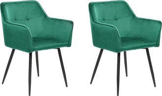 Beliani Beliani - Conjunto De 2 Sillas De Comedor De Terciopelo Verde Esmeralda Negro Reposabrazos Jasmin