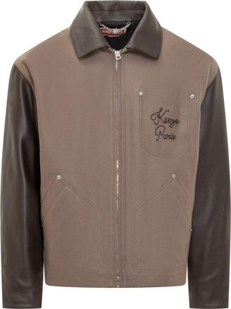 Kenzo Brown Embroidered Shirt Collar Jacket