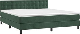 vidaXL Vidaxl - Cama Box Spring Colch&oacute;n Y Led Terciopelo Verde Oscuro 180x200cm