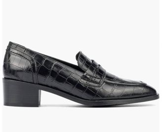Aquatalia Womens Riya Croc Embossed Penny Loafer In Black