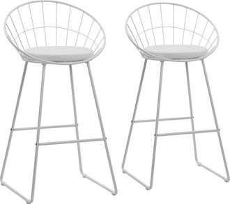 Happy Garden Pack De 2 Taburetes De Bar De 75cm En Metal Blanco Y Coj&iacute;n Blanco Alex
