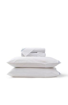 Christy Wave Embroidered Edge Cotton Percale Sheet Set Bundles in China Blue at Nordstrom, Size Queen