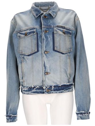 Maison Margiela Denim Sports Jacket with Frayed Edges and Vintage Detailing