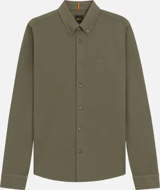 HUGO BOSS Mens BOSS Orange Myjersey_M Shirt 342 Open Green - Tan - Size: 44/Regular