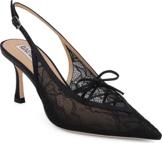 Badgley Mischka Raine Slingback Pointed Toe Pump in Black Lace at Nordstrom, Size 8.5