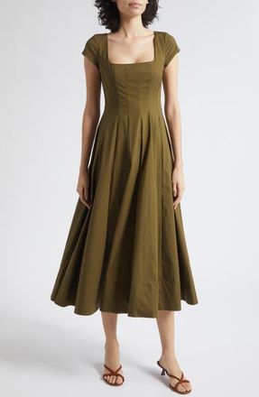 Staud Short Sleeve Wells Dress in Dark Olive at Nordstrom, Size 10