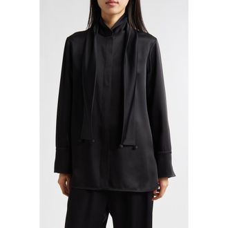 Jil Sander Fluid Satin Shirt with Scarf Ties in Black at Nordstrom, Size 8 Us