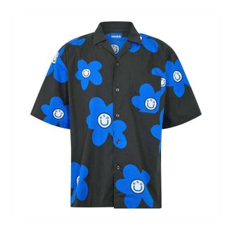 HUGO BOSS Hugo Heren Bloemen Shirt Met Korte Mouwen (Zwart)