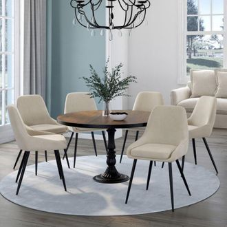 IDMarket Lote De 6 Sillas Thalya De Terciopelo Beige Con Reposabrazos