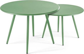 Oviala Lote de 2 mesas bajas de jard&iacute;n verde cactus