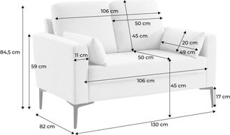 Sweeek Sof&aacute; de pana con patas de metal, 2 plazas, gris beige