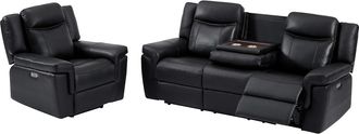 Vente-Unique Sof&aacute; de 3+1 plazas relax el&eacute;ctrico de piel KENNETH - Negro