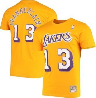 Mitchell & Ness Mens Mitchell & Ness Wilt Chamberlain Gold Los Angeles Lakers Hardwood Classics Stitch Name & Number T-Shirt at Nordstrom, Size Large