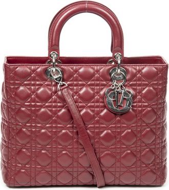 Dior Pre-owned Womens Large Lady Zip Shoulder Bag - Burgundy - One Size