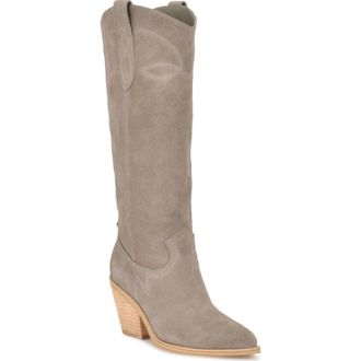 Nine West Smash Boots Womens Taupe Suede Cuban Heel Knee High Western LION130