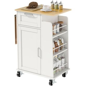 HOMCOM Carrello Multiuso con Cassetto, Portasciugamani e 3 Portaspezie Bianco