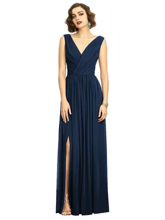 The Dessy Group Sleeveless Draped Chiffon Maxi Dress with Front Slit