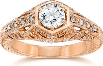 Pompeii3 Emery.70Ct Vintage Diamond Antique Engagement 14K Rose Gold Size Selectable