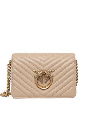 Pinko Quilted Beige Mini Shoulder Bag With Bird Motif Hardware