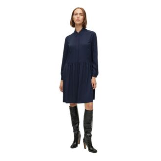 HUGO BOSS Womens Divenala Long Sleeve Knee Length Shirt Dress in Dark Blue - Size 4 UK