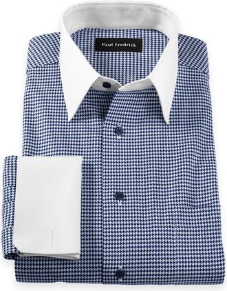 Paul Fredrick Tailored Fit Comfort Stretch Non-iron Houndstooth Dress Shirt