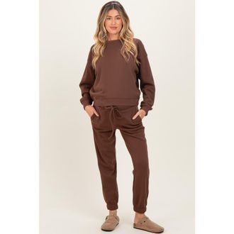 Pinkblush Fleece Long Sleeve Pullover & Jogger Set in Brown at Nordstrom, Size X-Large