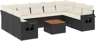 vidaXL Set De Sof&aacute;s De Jard&iacute;n 10 Pzas Cojines Rat&aacute;n Sint&eacute;tico Negro Vidaxl