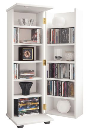 VCM Vcm - Estante De Soporte De Dvd De Cd De Madera Armario De Cd De Ahorro De Espacio Con Puerta De Madera Con Cerradura Para 300 Cd O 130 Dvd O 72 V&iacute;deo