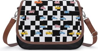 Generic Black And White Checkered Car Crossbody Bags for Women Shoulder Messenger Bag Purse Handbags