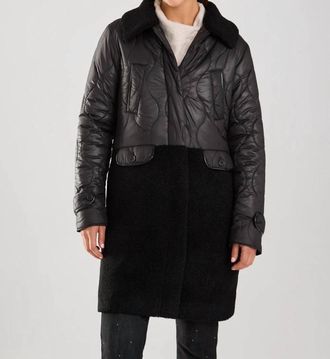 FDJ Long Mixed Media Pu Coat In Black