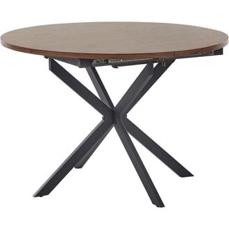 Beliani Tavolo da pranzo allungabile 4 posti Piano in MDF Metallo Gambe nere Rotondo 110/140 x 110 cm Legno scuro Friona