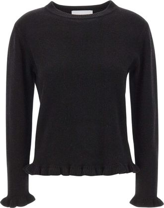 Kaos Sweater met ruches zoom - Dames - Ronde hals truien - Zwart - M - Wol - Truien & Vesten