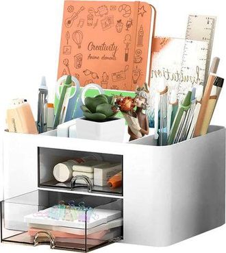 OEM Organizador De Escritorio De 5 Compartimentos Con Portal&aacute;pices, Organizador De Escritorio Con Caj&oacute;n, Organizador De Escritorio Multifuncional, Blanco
