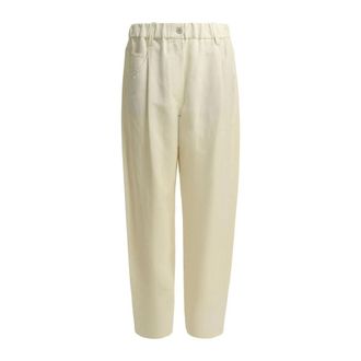 Brunello Cucinelli Pantaloni in twill di cotone a pieghe - - Trousers - Donna - Bianco - L