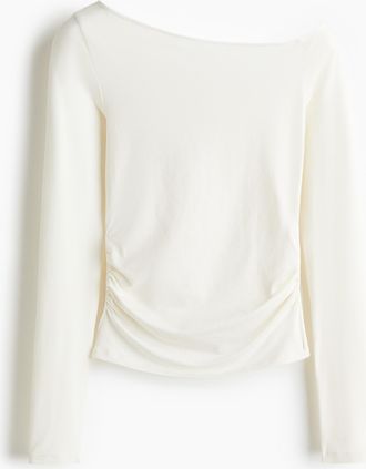 H&M Drapiertes One-Shoulder-Shirt - White