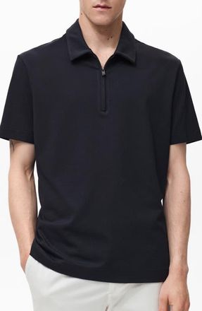 Mango Zip Cotton Blend Polo in Navy at Nordstrom, Size X-Large