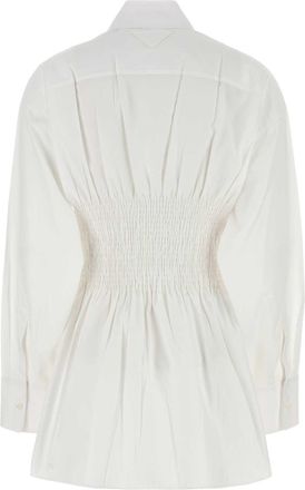 Prada Womens Smocked Poplin Shirt White Trochusniloticus