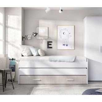 Dmora Cama Infantil Auguste, Cuna Para Dormitorio, Conjunto De Dormitorio, Estructura Del Sostenedor Del Colch&oacute;n, 200x98 H70 Cm, Blanco Y Roble - Dmora