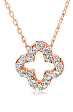 Suzy Levian Sterling Silver CZ Clover Pendant Necklace in Rose at Nordstrom Rack